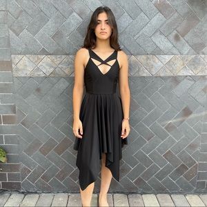 Black, Sleeveless Dress with V Neck Cut Out Chest